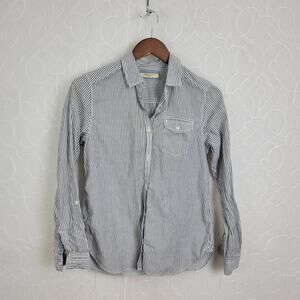 Honeysuckle Rose Womens Shirt Size L White Blue Striped Button Down Long Sleeve